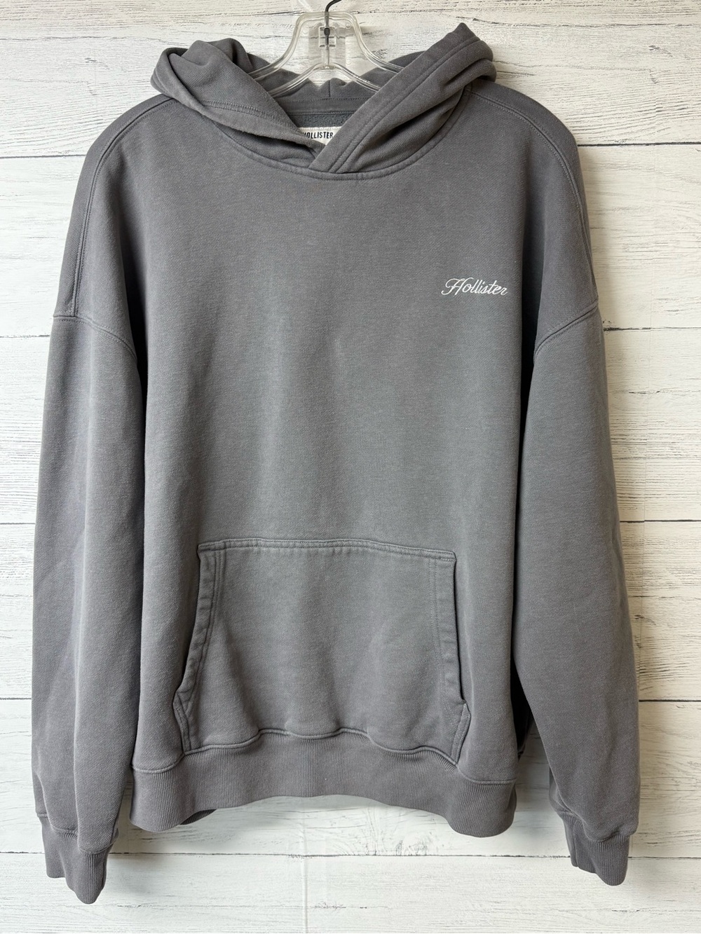 Hollister Men's Gray Boxy Fit Hooded Sweatshirt